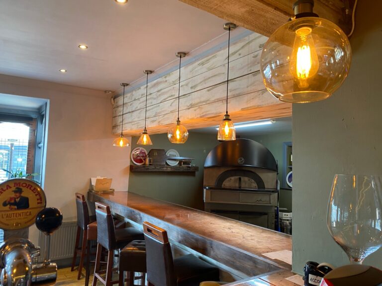 The bar and Neapolitan pizza oven at Pulcinella, Cleveleys